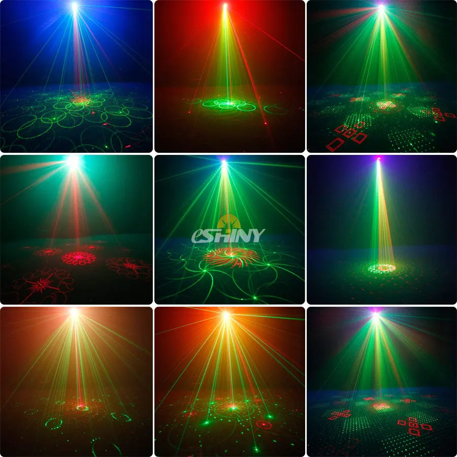 Portable Battery DJ Disco Light 120 Pattern 9 Lens Double R&G Laser Projector Party RGB UV Dance Decoration Birthday Lamp F11D2