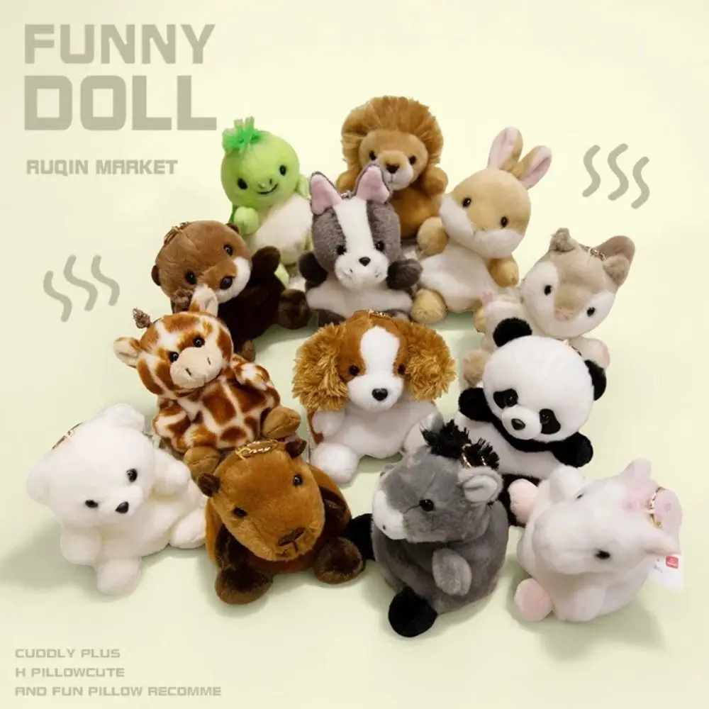 Cute Pet Series Mini Panda Doll Keychain Bag Pendant Fawn Turtle Plush Pendant Otter 13cm Horse Plush Keyring Xmas Present