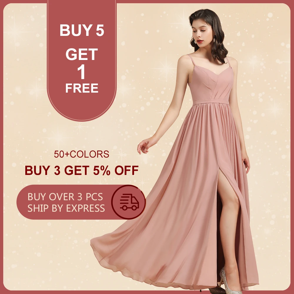 

MisShow Custom Dusty Pink Bridesmaid Dresses Long Elegant Spaghetti Strap Split Wedding Party Evening Gown Robe de soiree BM3020