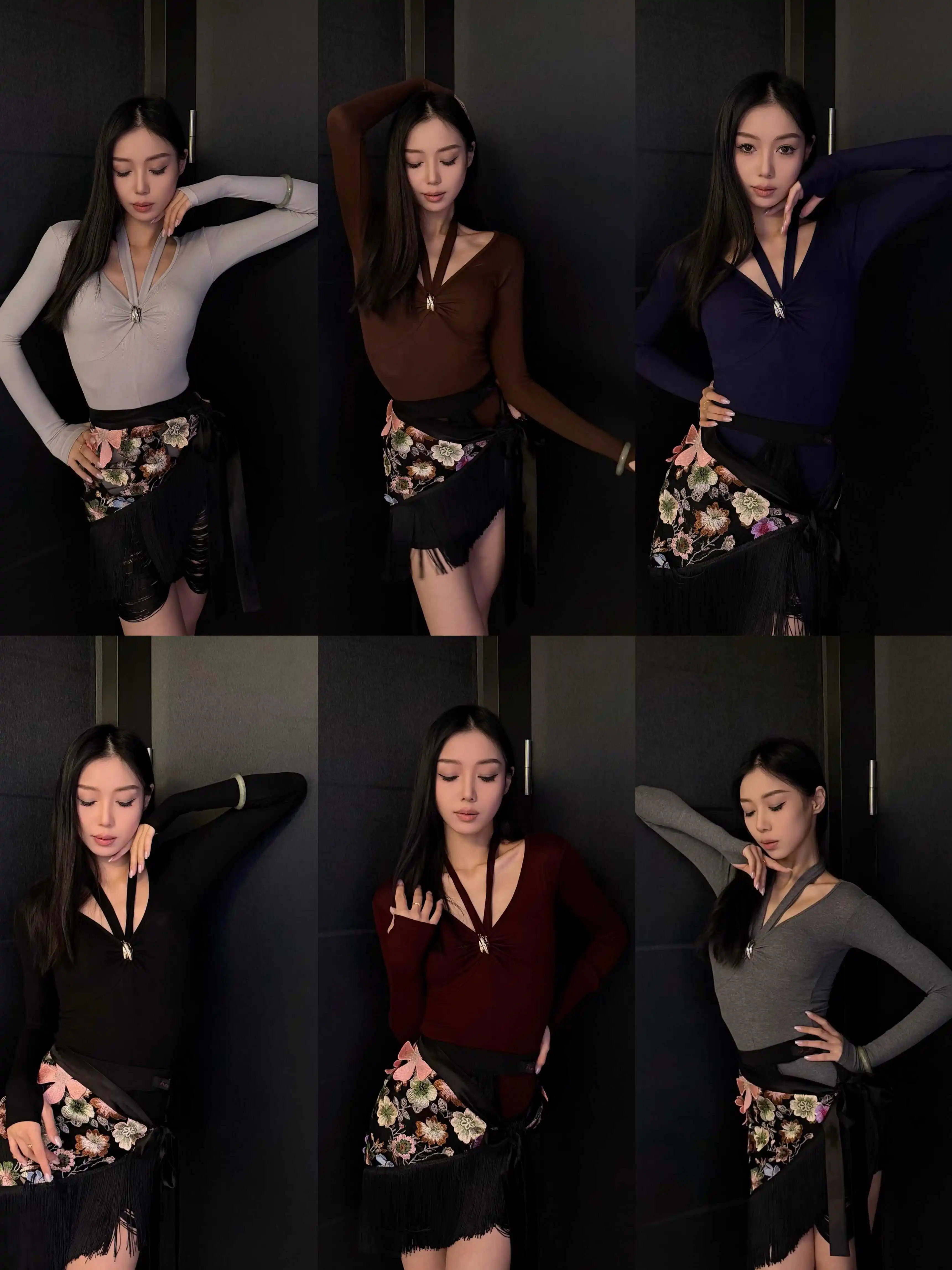 

2025 Новый топ с длинными рукавами и v-образным вырезом с подвесным воротником, рубашки для латинских танцев для женщин, чача, румба, танго, одежда для латинских танцев DQS21550