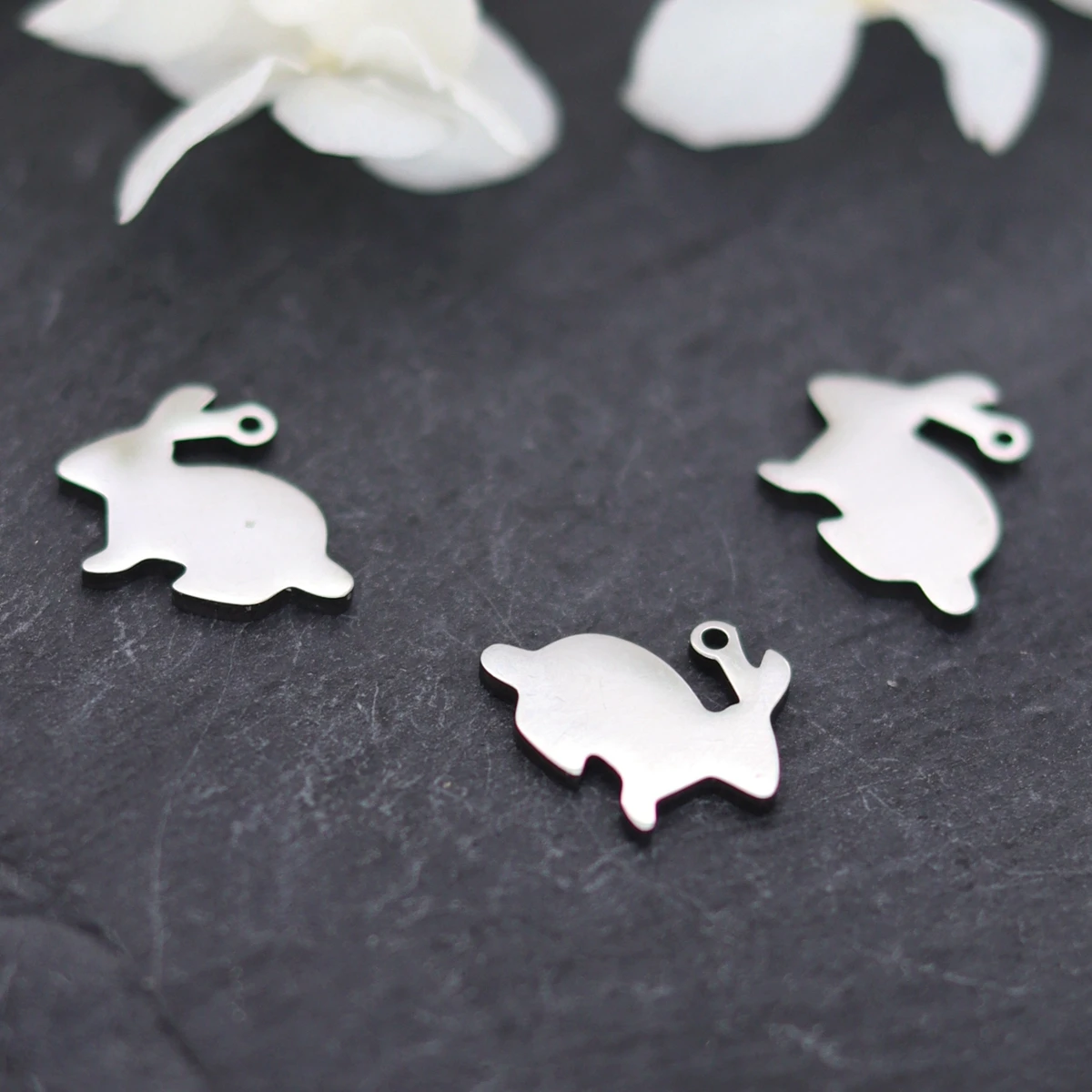 3pcs Stainless Steel Cute Mini Cartoon Animal Rabbit Charms For DIY Jewelry Earrings Making Finding Accessories