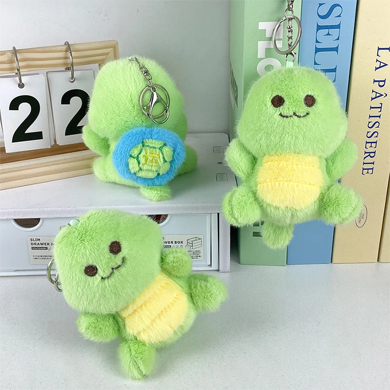 Creative Lucky Turtle Plush Keychain Cartoon Stuffed Animal Doll Keyring Rotatable Turtle Shell Plush Toy School Bag Pendant