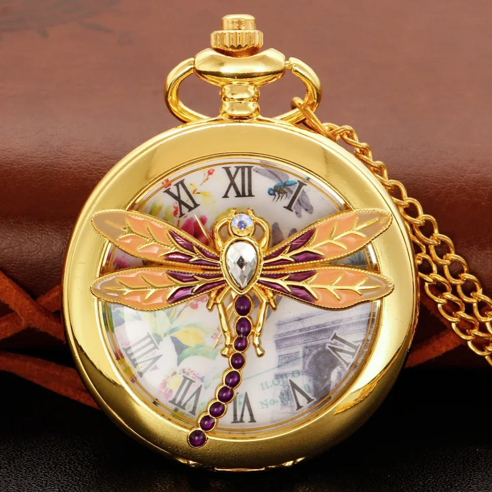 ساعة جيب كوارتز ذهبية حجر الراين فراشة الديكور المرأة مجوهرات اكسسوارات سلسلة الساعات هدية للفتيات الاطفال #1