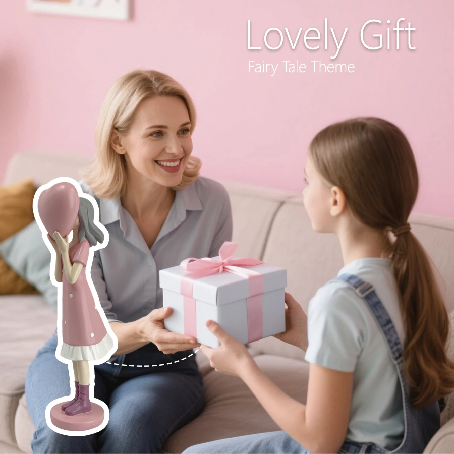 Modern Girl Character Resins Statue Desktop Decor Ornaments Cute Girl holding love Painted Sculpture Figures Figurines Decor