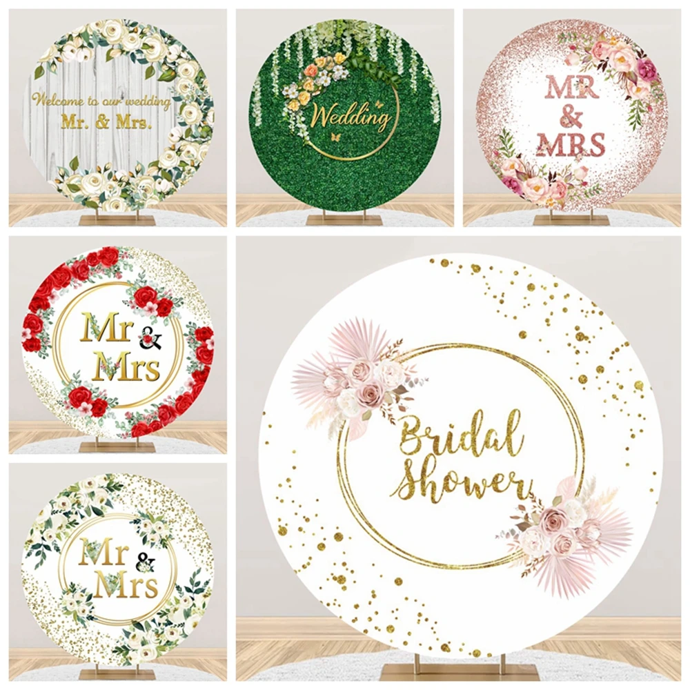 

Miss to Mrs Round Backdrop Bridal Shower Flowers Wedding Bride to Be Engagement Party Decor Custom Photography Background