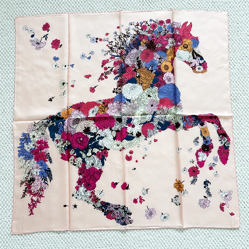 

Pink Horse 90cm Silk Scarf Women Twill Scarfs Luxury Designer Square Scarfs Rolled Edges Shawls Hair Bandanas 90cm