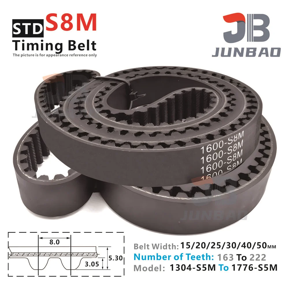 STD S8M Timing Belt Width15 20 25 30 40 50MM Pitch Length LP=1304MM To 1776MM S8M Rubber Conveyor  Synchronous Belt 3D Parts