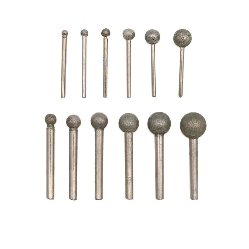 1/3Pcs 4-18mm Ball Diamond Grinding Head 3/6mm Shank Round Grinding Bit Rod For Carving Deburring Jade Polishing Abrasive Tool