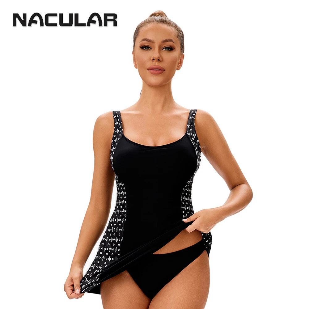 NACULAR Female Swimsuit Sleevesless Swimwear Sports Tankini Set Beachwear Two Pieces Bathing Suits Women Swimming Thong Sexy