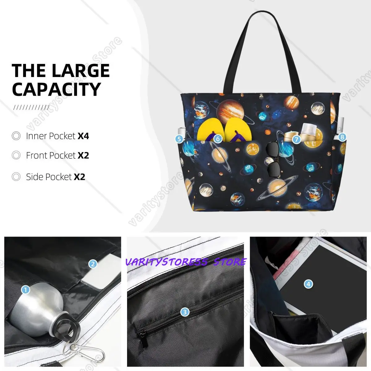 Solar System Space Planets Universe Beach Tote Bag Sport Gym Yoga Duffle Large Tote Bag Women Travel Fitness