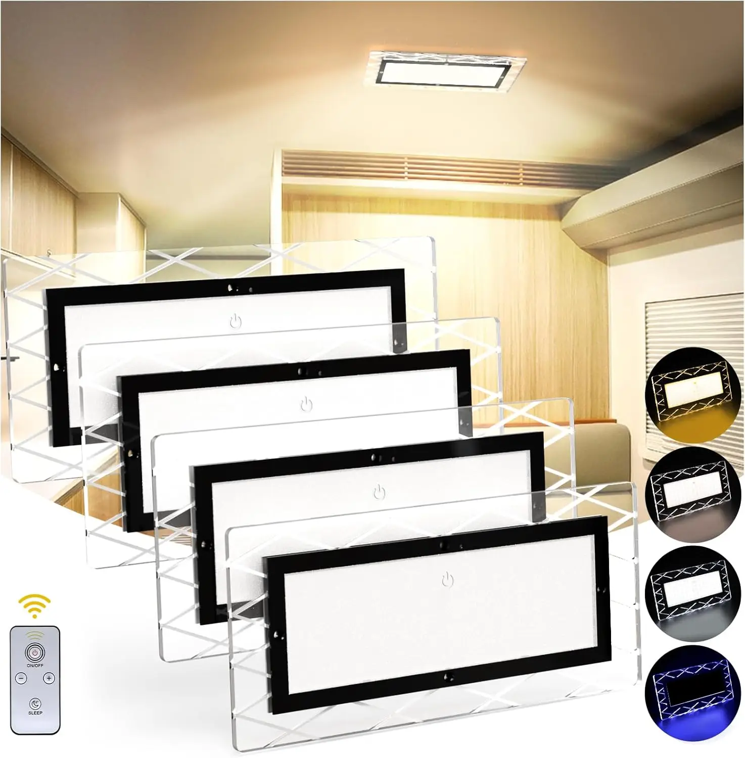 1800LM Bright LED RV Light Interior，DC12-30V Upgraded Brightness , Dimmable Fixture with 4 Color Temperature for RV Camper Van