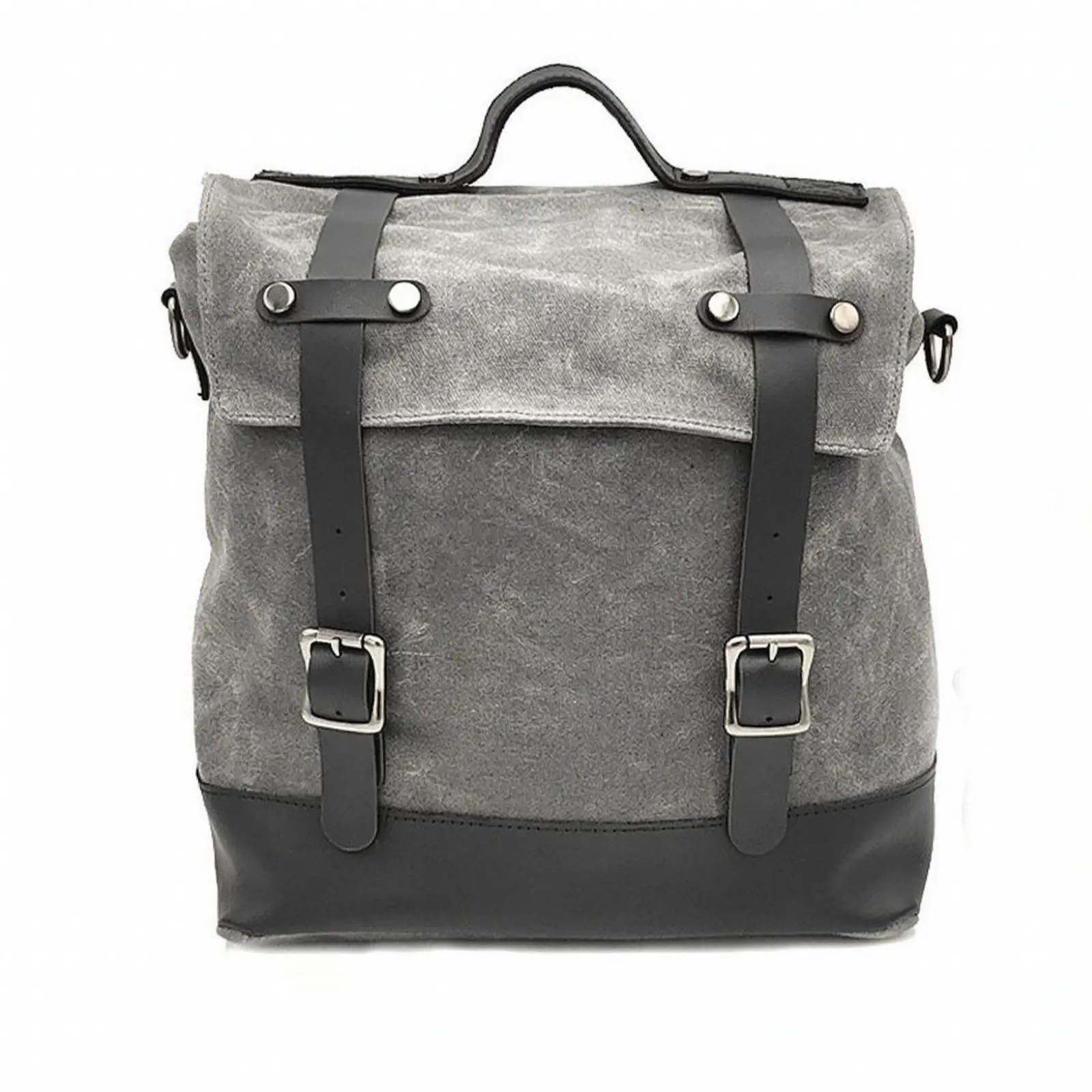 Motorcycle Side Pannier Bag for Long Distance Riding Waterproof Waxed Canvas with Top Carry Handle and Rings