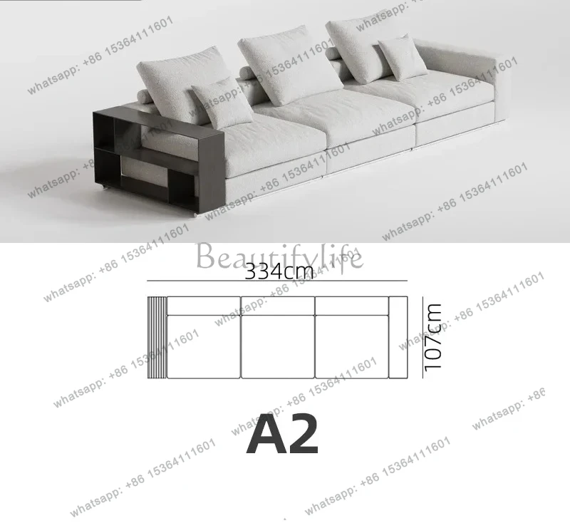 أريكة مزدوجة الجوانب من الخلف إلى الخلف، أريكة إيطالية ذات صف مستقيم من الصوف غير اللامع بتصميم كريمي بسيط #1