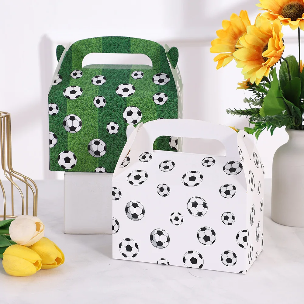 12 pezzi scatola di caramelle portatile per dessert a tema calcio sportivo scatola di imballaggio regalo per bambini calcio compleanno baby shower decorazione per feste