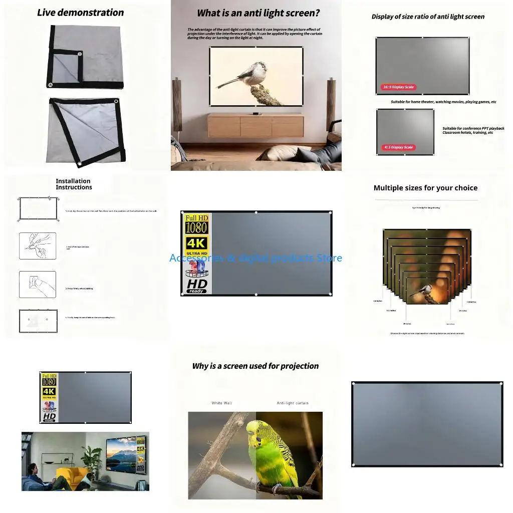 77JD Tear Resistant Metal Projection Screen No Tools Installation Home Cinema Solution