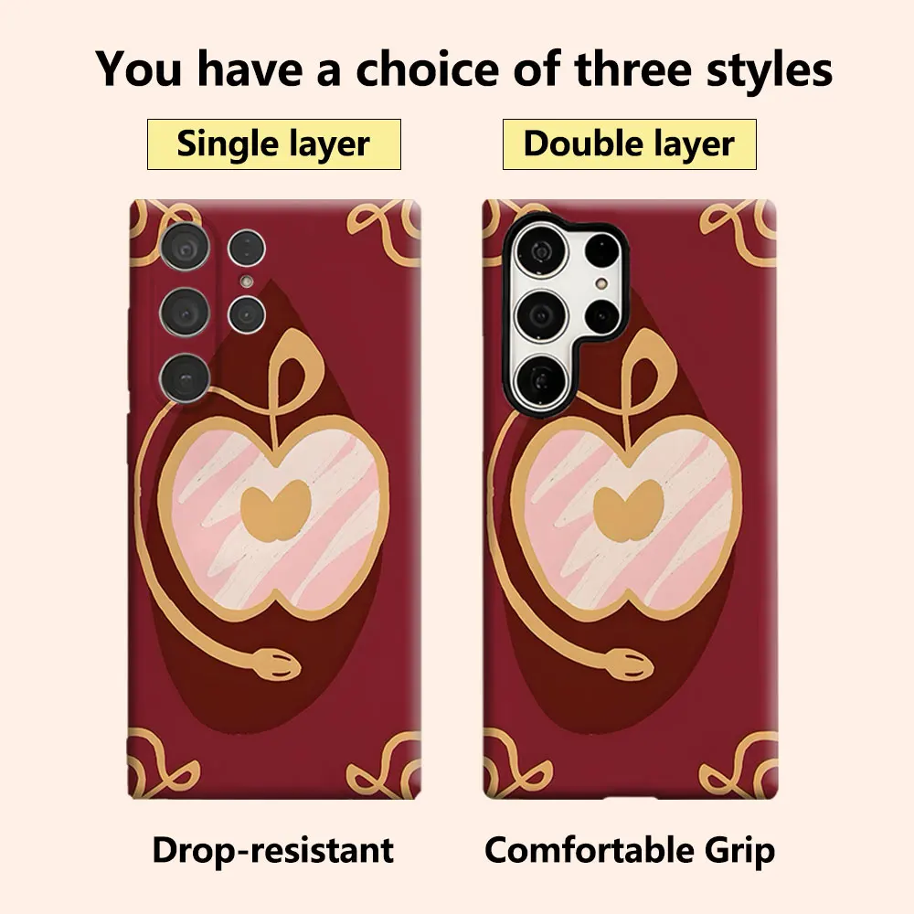 Golden Apple Phone Case for Samsung Galaxy S26 S25 Ultra S24 S23 Ultra Plus Shockproof Double layer tough Back Cover