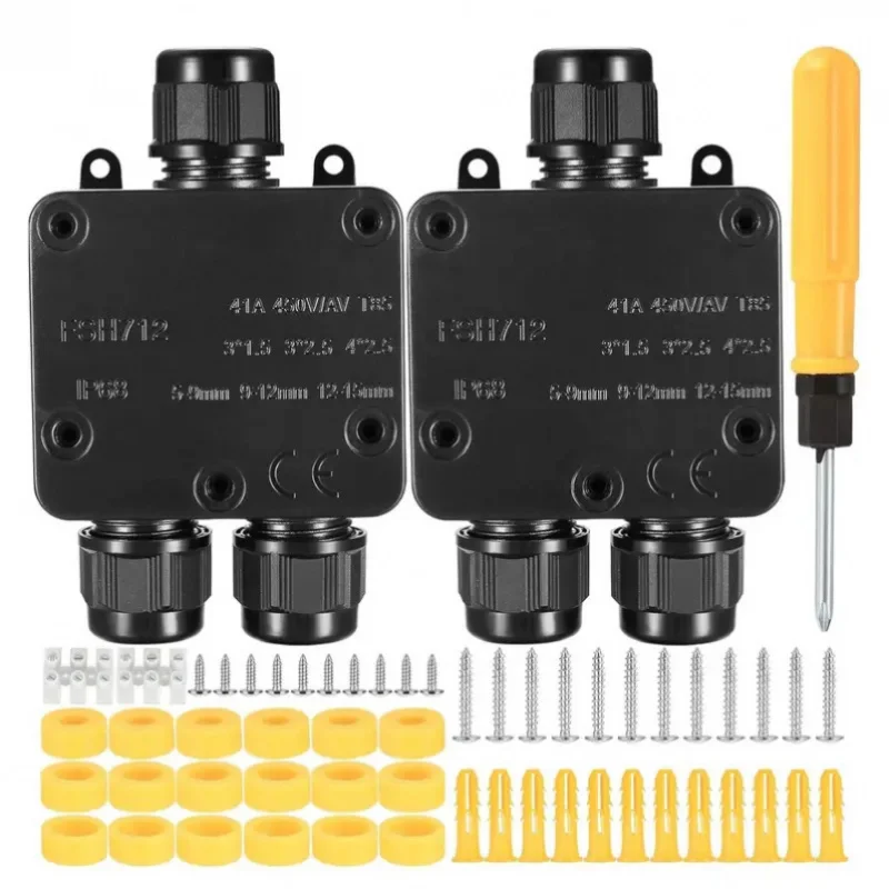 

2pcs IP68 Waterproof Y-Type Junction Box - PA9 Outdoor Enclosure with Gland for 4-15mm Cables