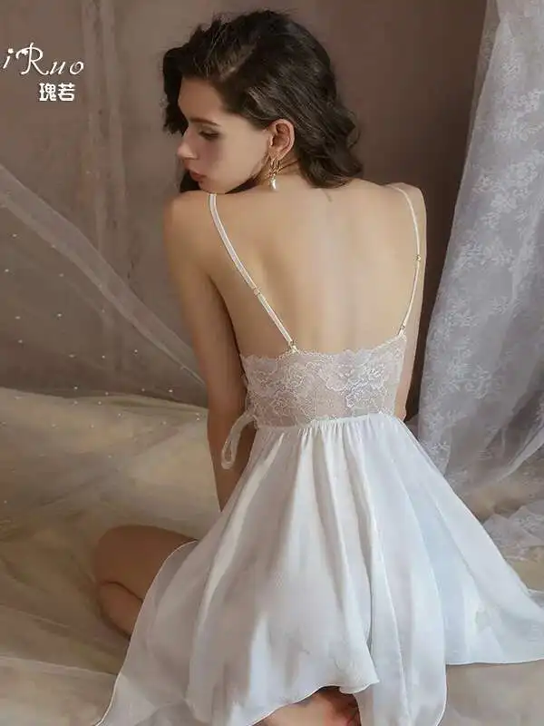 Sexy renda malha borboleta impresso vestido de cor sólida sem costas profundo v suspensórios sem mangas vestido encantador elegante puro desejo q1tl