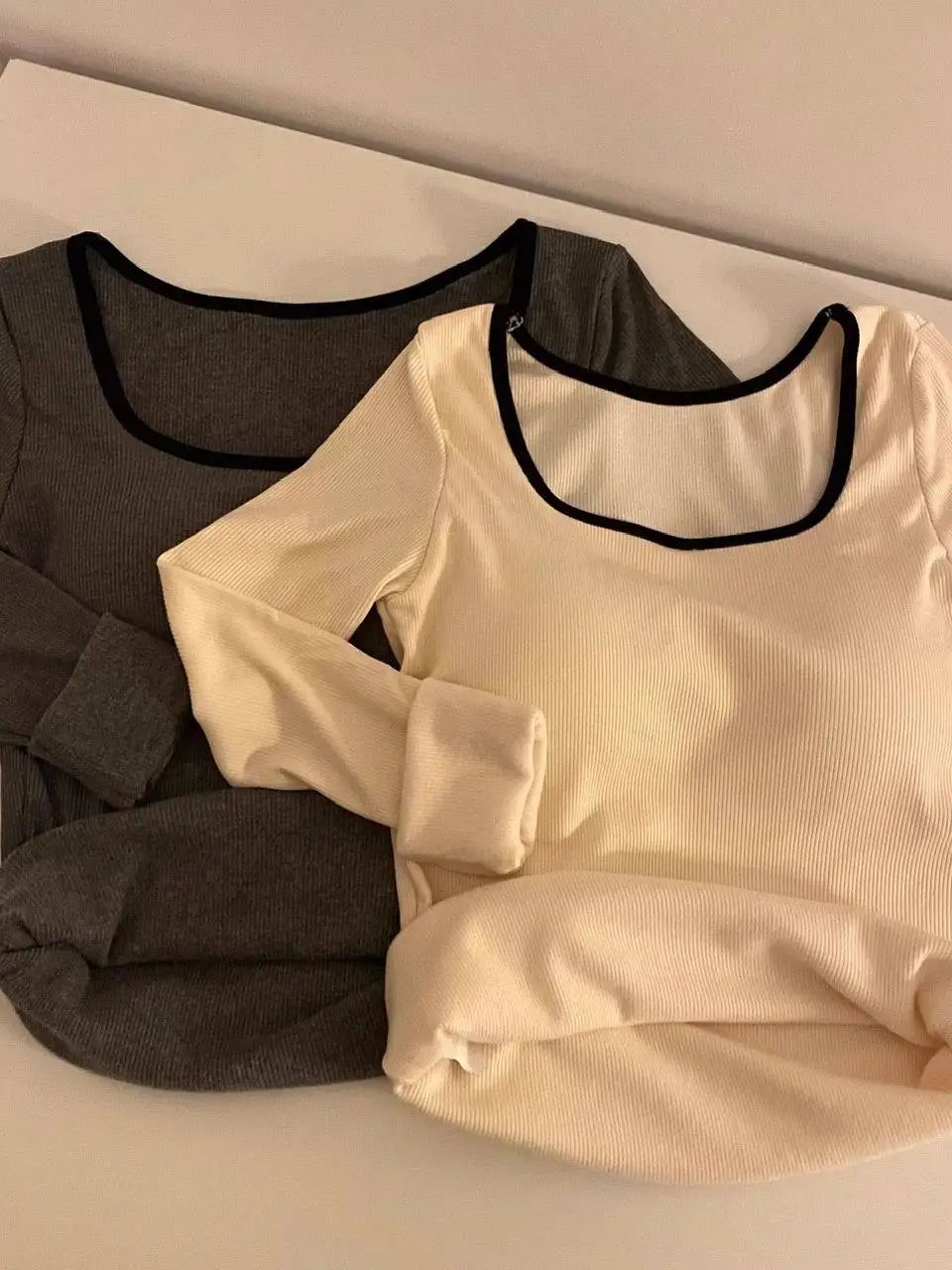 Ay Long Sve col carré femmes T-irt automne hiver Thiened Fce vêtements intérieurs coupe ajustée Base irt haut chaud