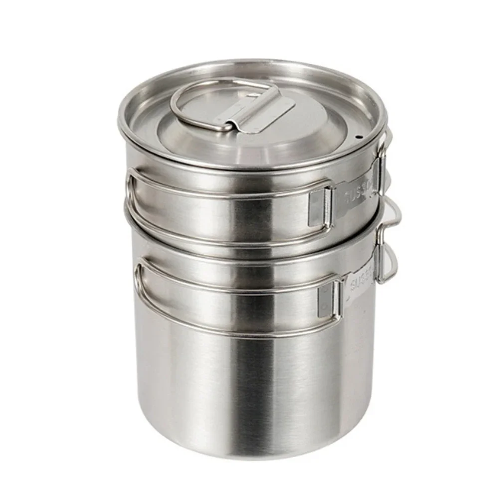 

Складной походный горшок из двух частей из нержавеющей стали 304, портативный и штабелируемый для приготовления пищи на открытом воздухе и путешествий