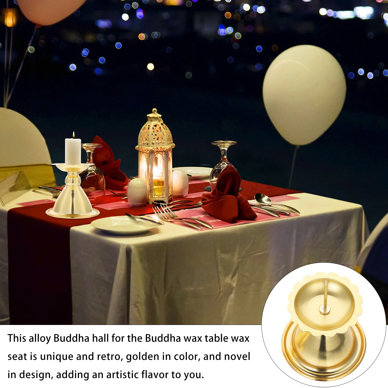 

2Pcs Temple Iron Candlesticks Buddha Hall Holders Golden Color Rustic Vintage Style Home Decor Meditation Room