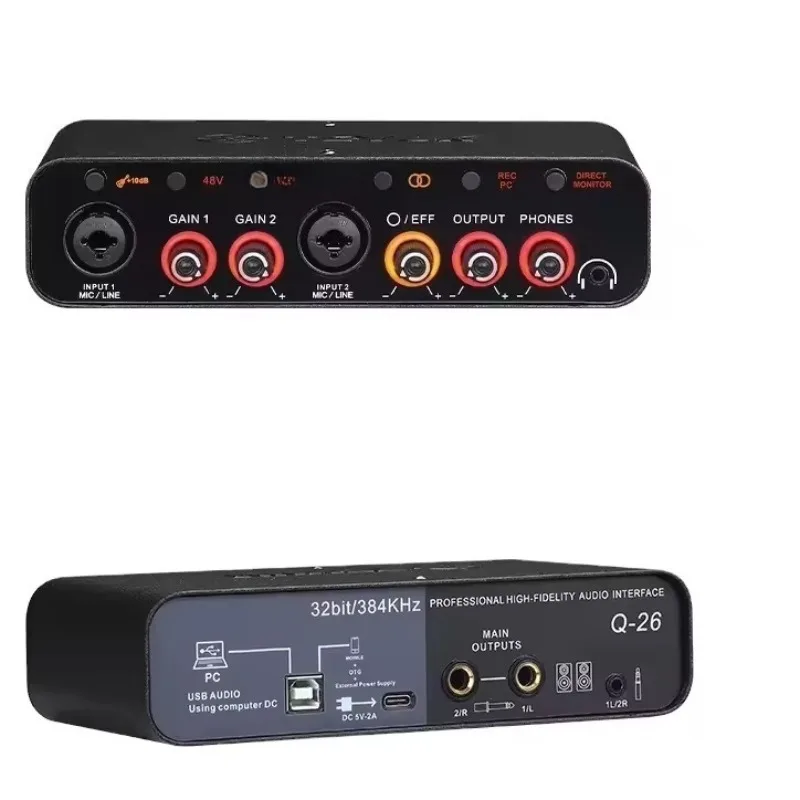 48V External Audio Sound Card USB Plug And Play Audio Interface For Live Streaming Singing Recording