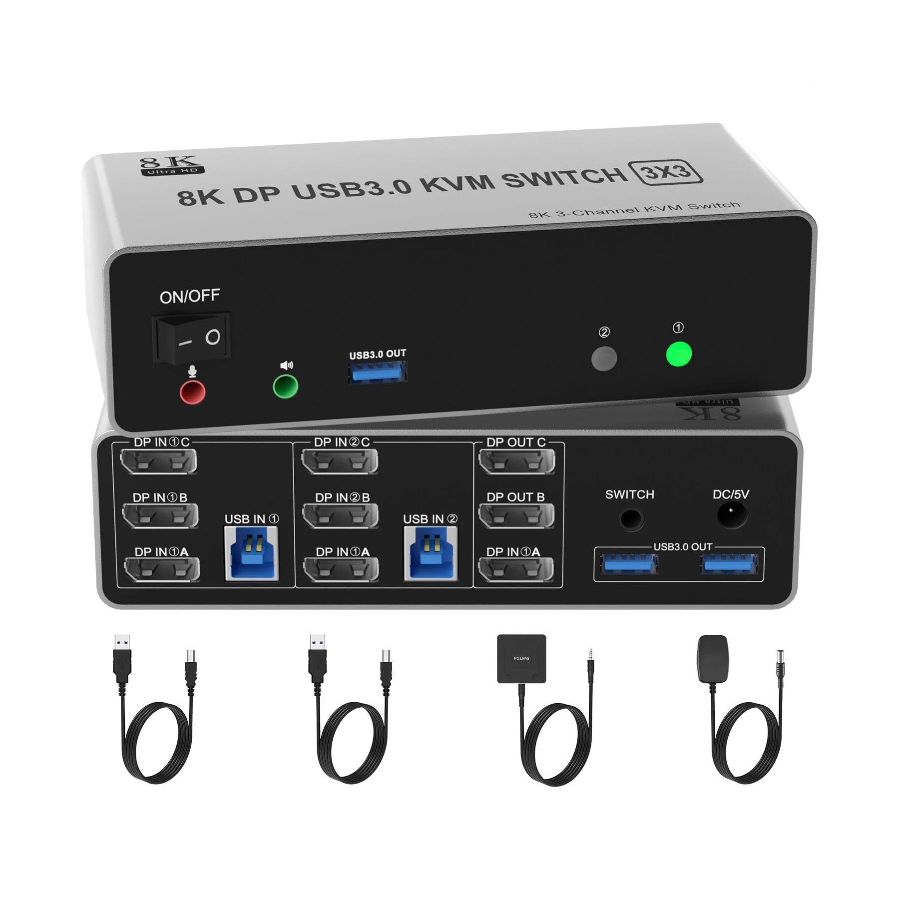 8K@60Hz Displayport KVM Switch 3 Monitors 2 Computers, 4K@144Hz KVM Switch DP 1.4 with 3 USB 3.0 Ports Sharing Keyboard