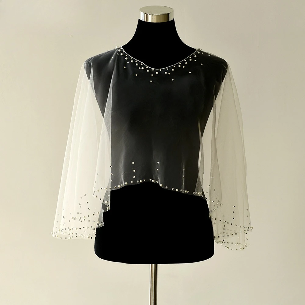 Xale de noiva com miçangas, bonés de pérolas, bolero feminino, roupas de casamento, acessórios de casamento, adereços para festa de casamento