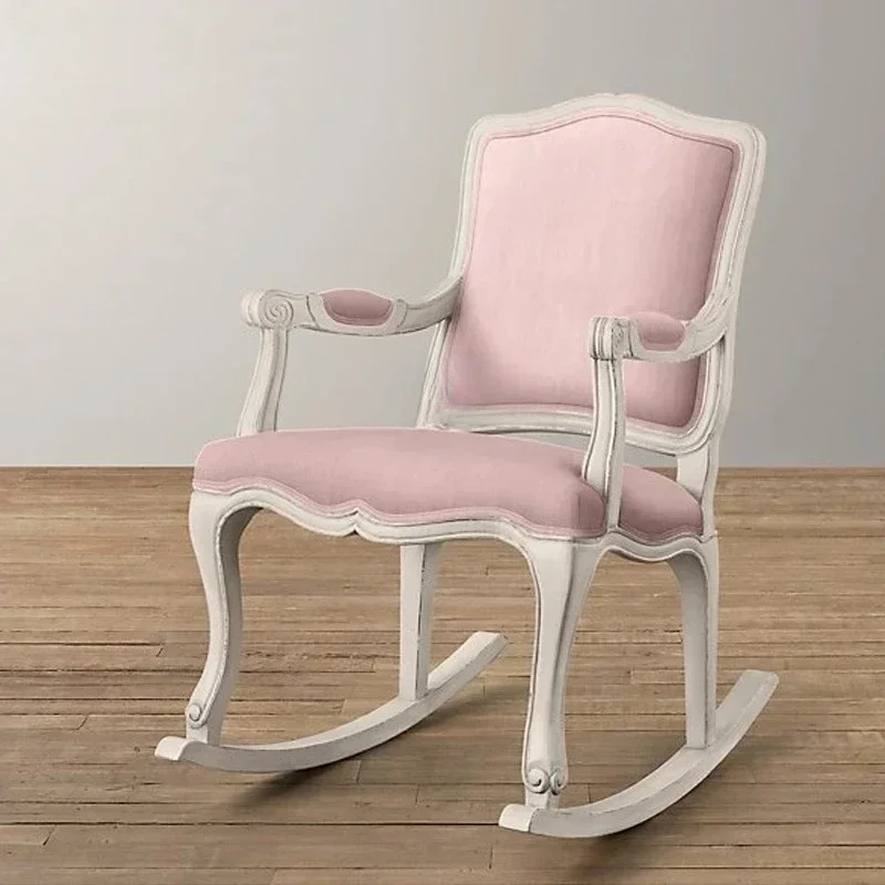 French Entry Lux Rocking  American Country Solid Wood Rocking   Retro Distressed Chair Single Sofa Leisure Chair