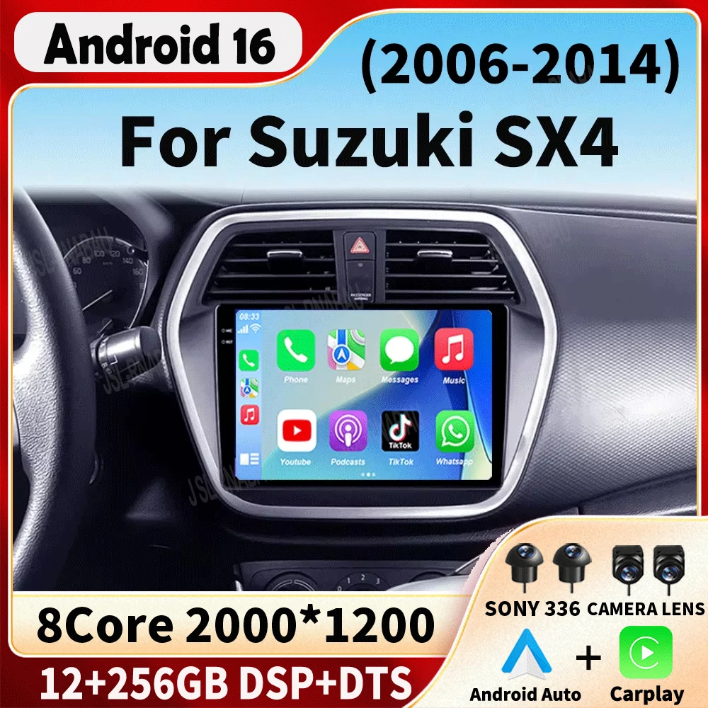 Android 16 Car Radio For Suzuki SX4 2006-2014 Multimedia Video Player 2 Din 4G WIFI Wireles Carplay Navigation GPS RDS Head unit