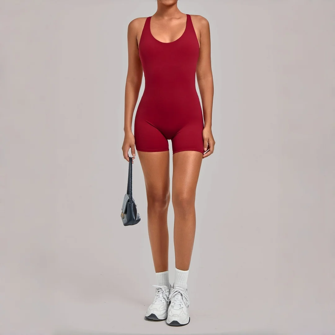 Women's Seamless Yoga Jumpsuit Sports Fitness Hip Lift Tight Backless One-Piece Running Pilates Workout Gym Shorts Yoga Bodysuit