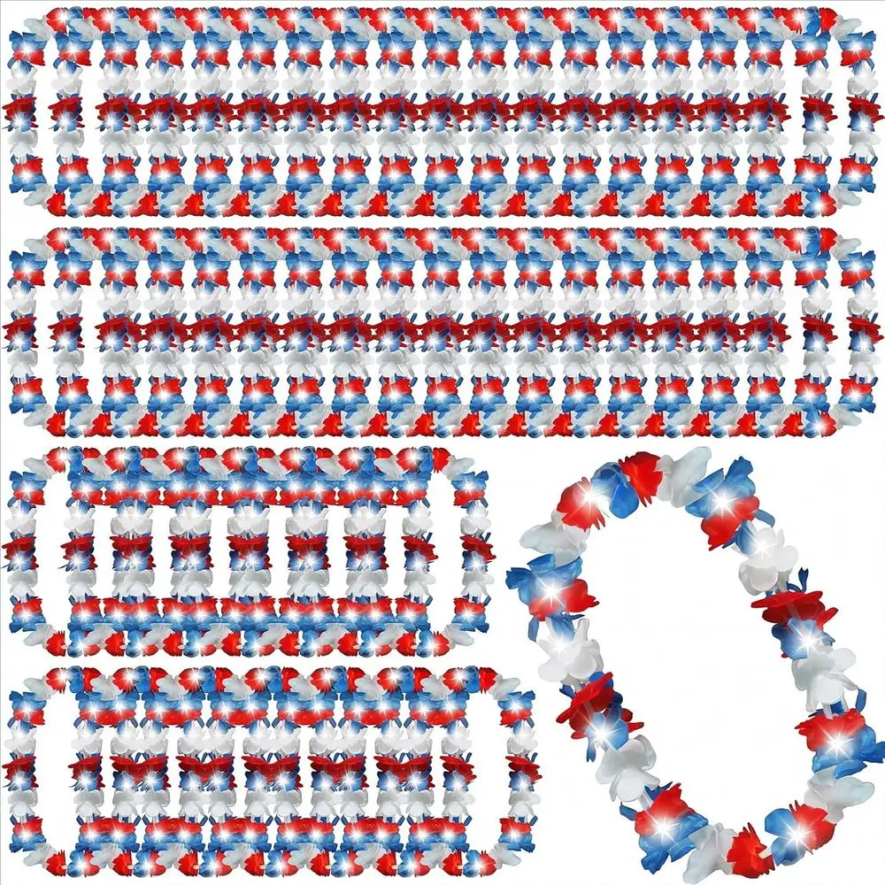 

48pcs Patriotic LED Hawaiian Leis for 250th Anniversary, 4th July, Luau, Memorial Day Party Supplies (Red, White, Blue)