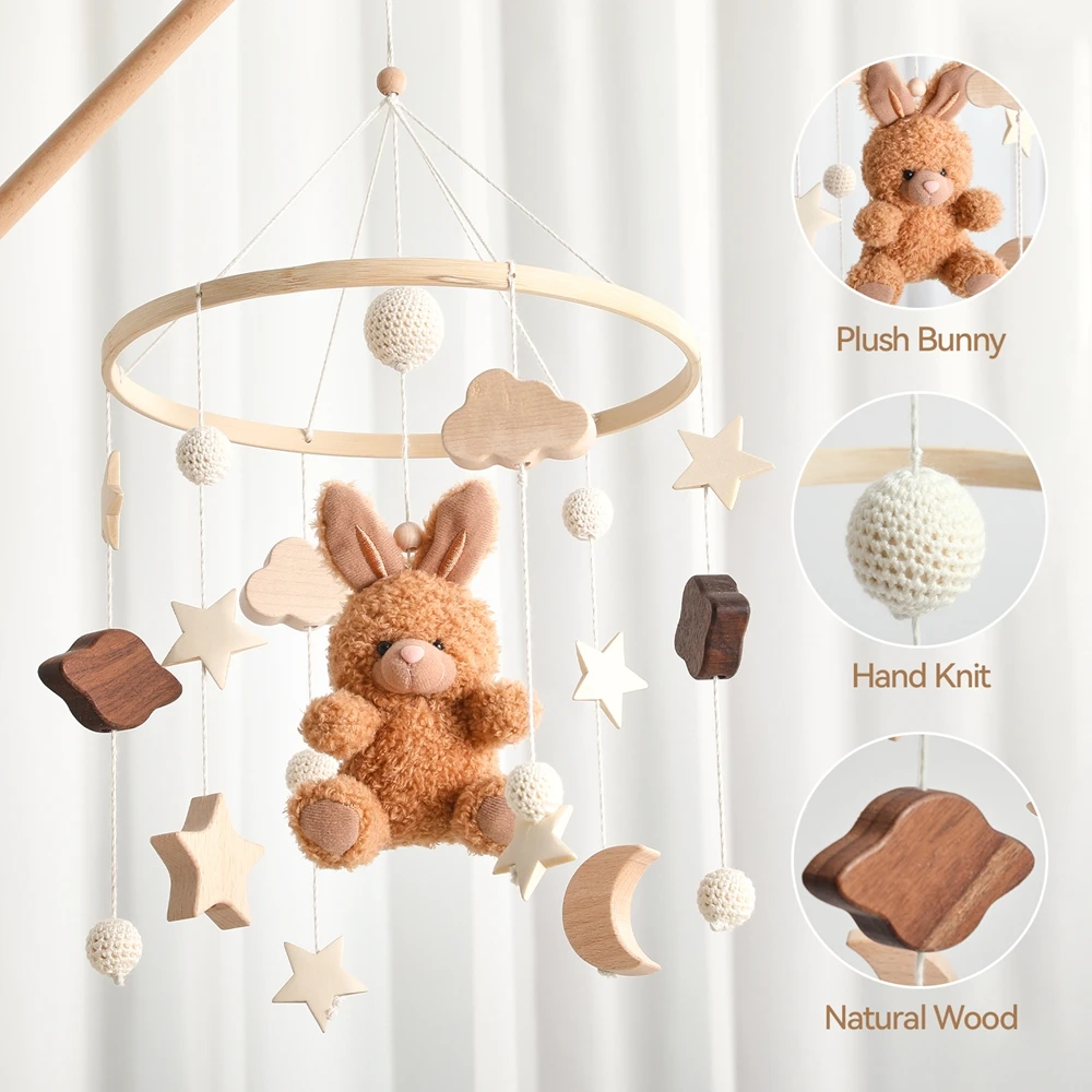 Baby Crib Mobile Rattle Toy 0-12Months Infant Soft Felt Cartoon Bear Toys Newborn Music Box Crib Mobile Bracket Bracket Kid Gift