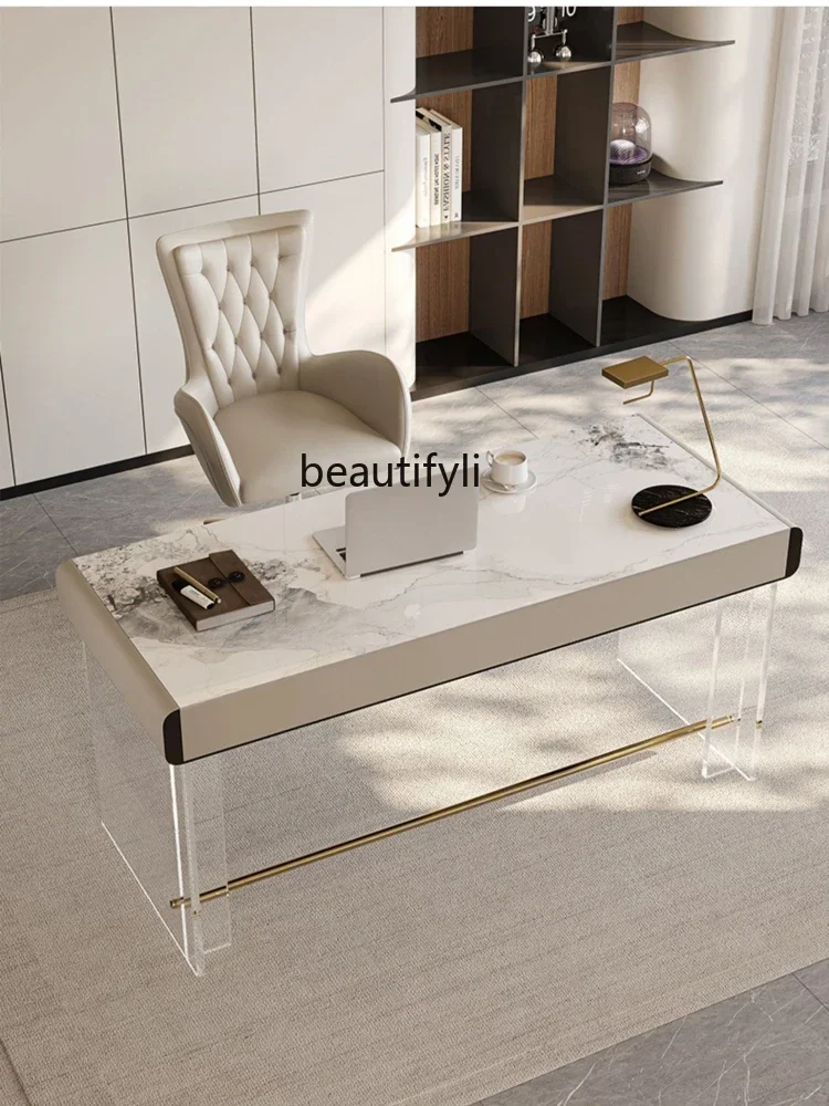 

1184Light Luxury Stone Plate Desk Modern Minimalist Desk High-End Acrylic Saddle Leather Computer Desk