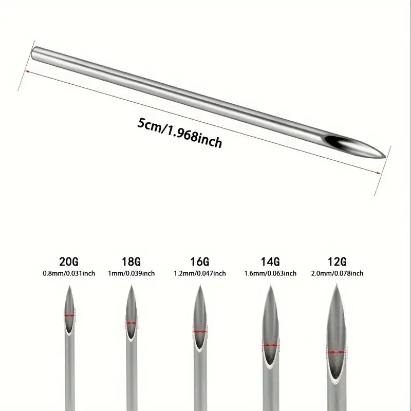 100PCS Piercing Needles Surgical Steel Disposable Body Piercing Needles E.O.Gas Sterilized Permanent Makeup Tattoo Needle