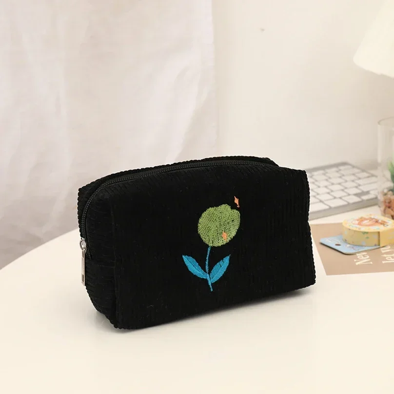 Flowers Makeup Bag School Supplies Large Capacity Pencilcase Estuches Corduroy Bolsos De Maquillaje Pencil Pouch Cosmetic Bag