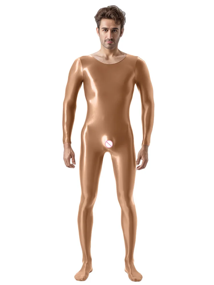 Sexy Männer Bonbon Farbe Öl glänzend glänzend happenden Bodysuit Fleck glatt transparent durchsichtig Strumpfhose elastischen Fitness Trikot O-Ausschnitt