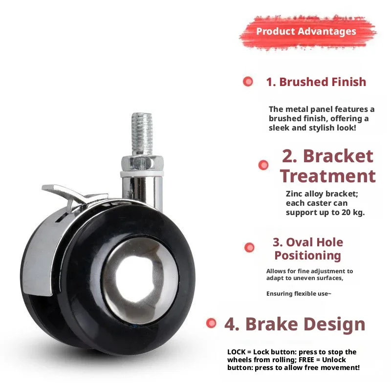 4Pcs 1.5/2 Inch Flat Universal Wheel Steering Pulley Cabinet Coffee Table Computer Swivel Chair  Flat Silver Alloy Small Wheels
