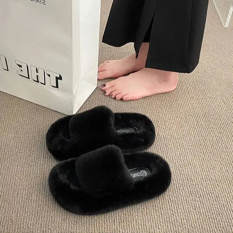 

Women Fur Slippers 2026 Spring New Women's Furry Slippers Plush Platform Fashion Versatile Indoor Household Slippers