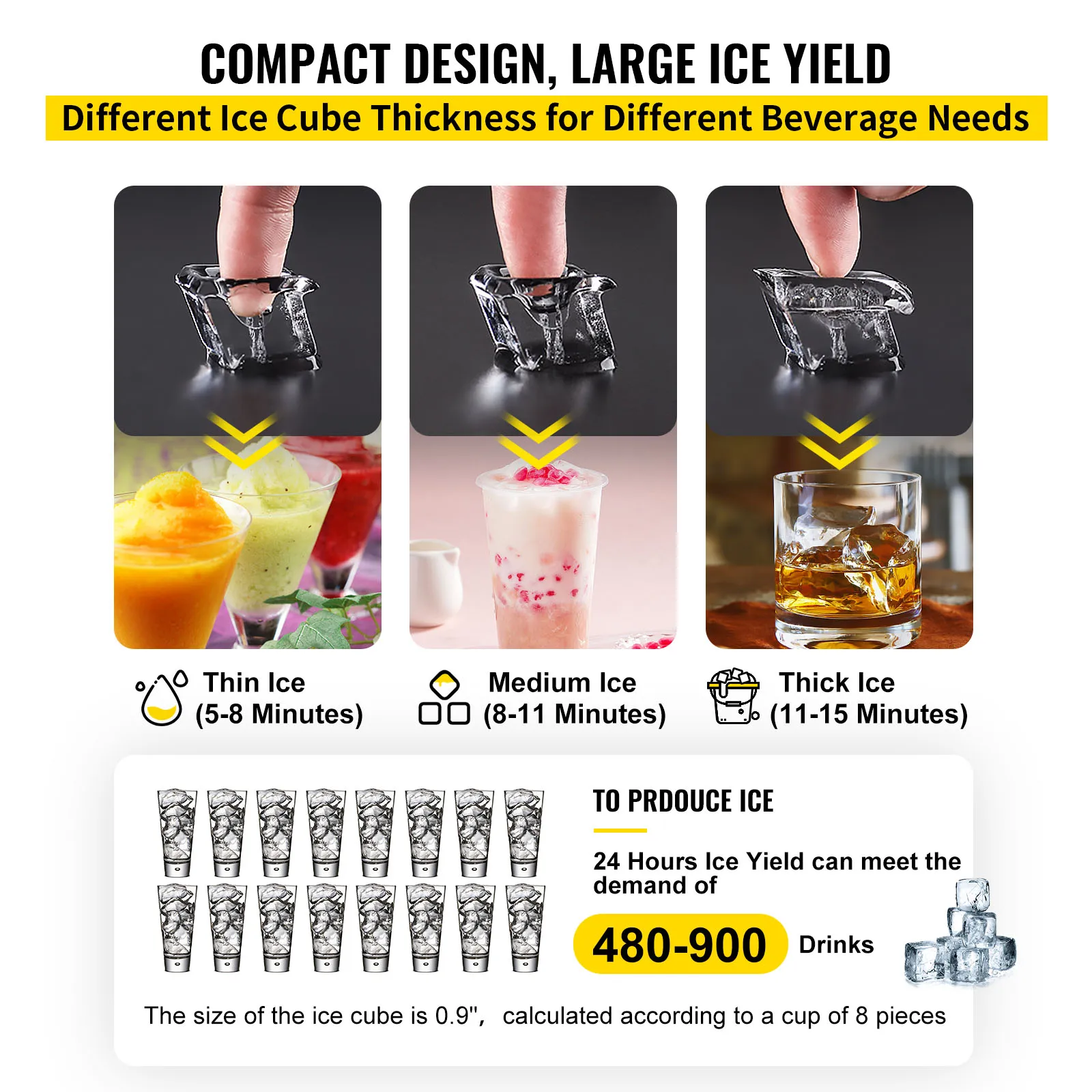 VEVOR 상업용 큐브 아이스 메이커, 배수 펌프, 독립형 LCD 터치 스크린, 액체 냉동고 제빙기, 50 kg, 60/70 kg, 24H