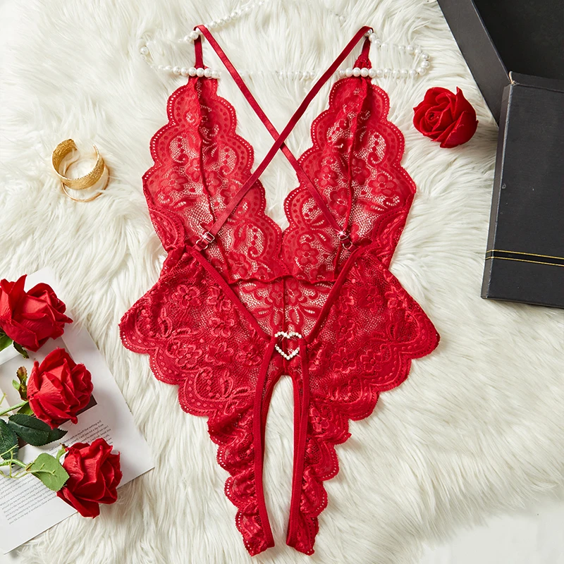 

Красное кружево с вырезами, сексуальное женское белье, порно, эротическое боди, прозрачное сексуальное для взрослых, горячее, с глубоким V-образным вырезом, цельные экзотические костюмы