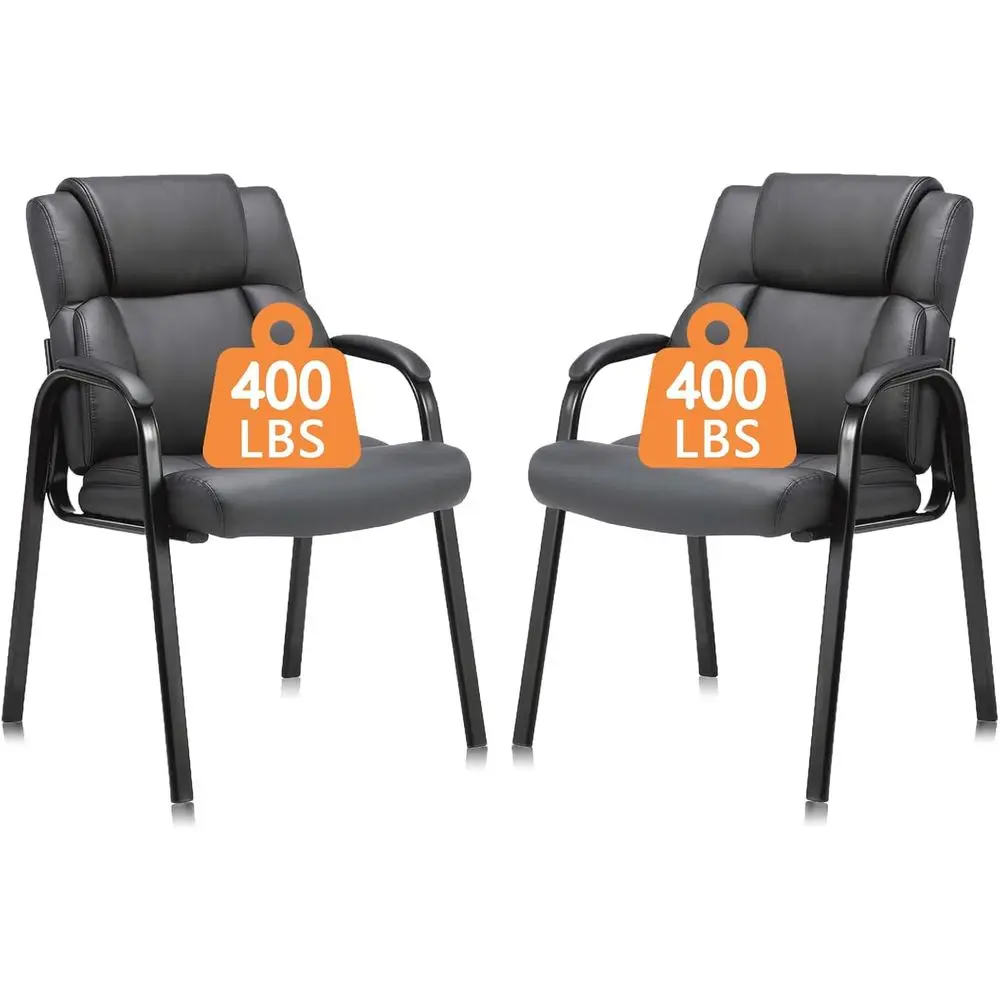 

Double Pack Heavy-Duty Padded Armrest Leather Chairs for Executive, Office, and Meeting Rooms, 400lbs Capacity, Black