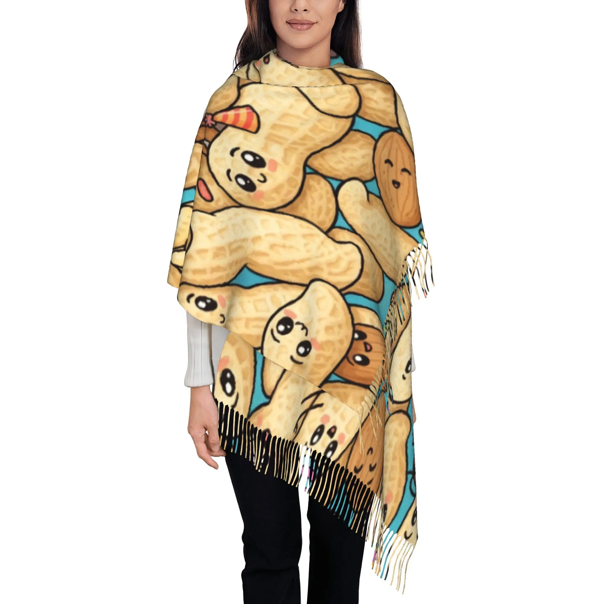 

Peanut Birthday Bash Printed Scarf Shawl with Tassels Women's Winter Fashion Accessory, Suitable for Casual Outings