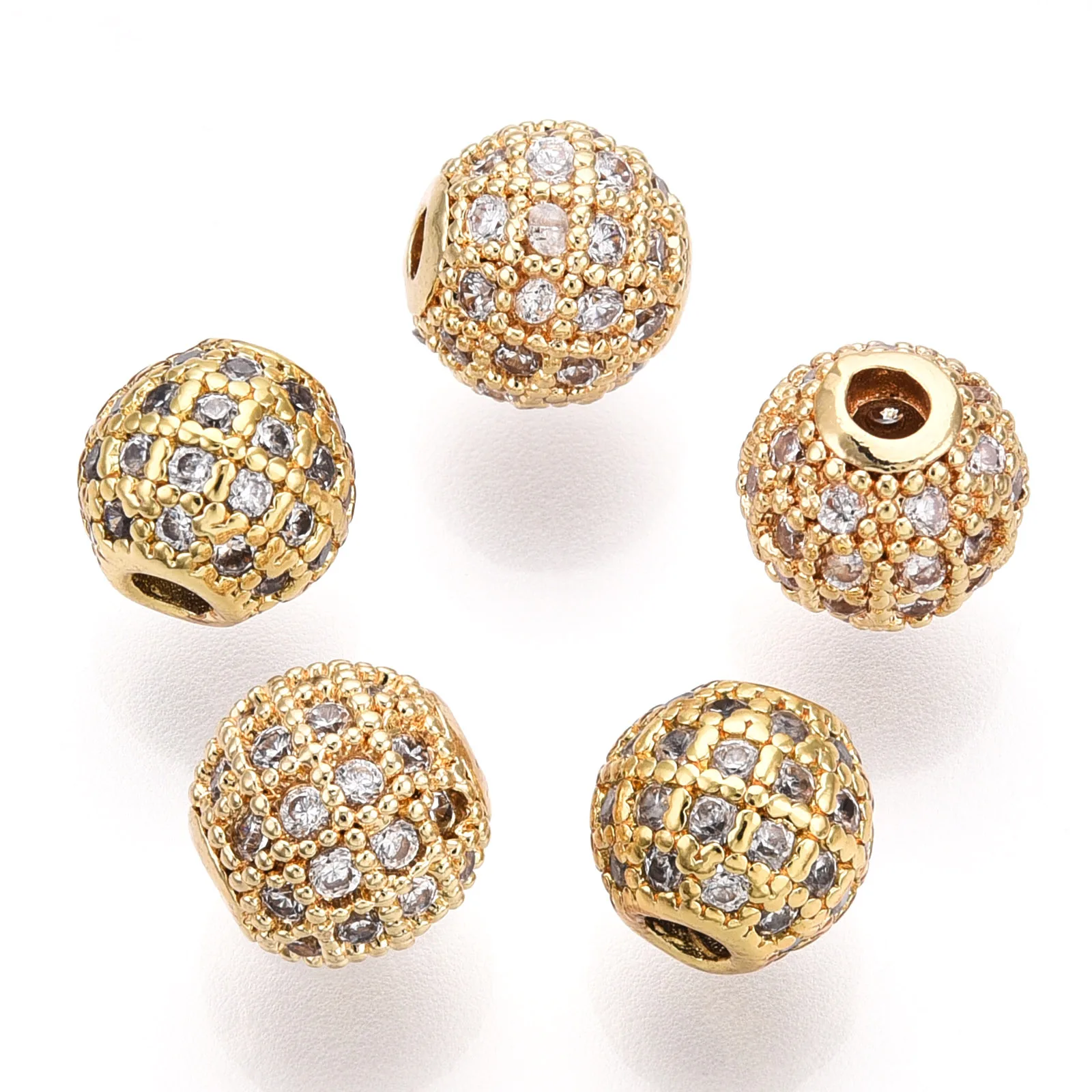 10PCS 8x7mm Brass Round Cubic Zirconia Beads Long-Lasting Plated for DIY Jewelry Making Necklaces Bracelets Findings  Crafts