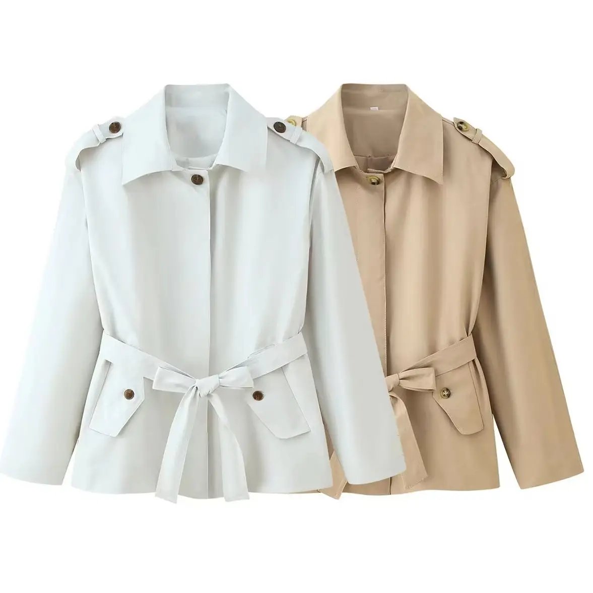 

KONDALA Chic 2024, осеннее женское однотонное короткое ветрозащитное однобортное пальто с поясом, модное женское повседневное ветровое пальто со свободными карманами