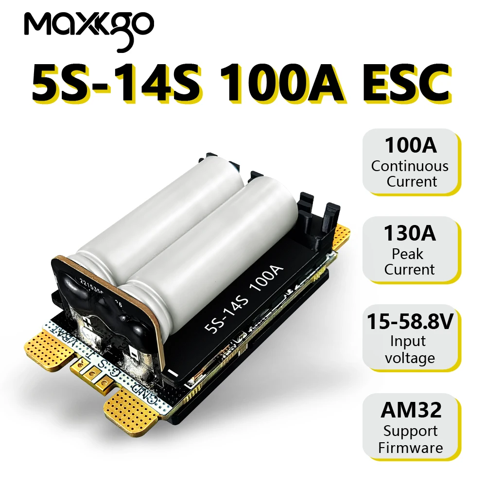 MAXKGO 5S-14S 100A AM32 FOC BLDC ESC für Multirotor-UAV, Starrflügel-FPV-Drohne, bürstenloser elektronischer Geschwindigkeitsregler