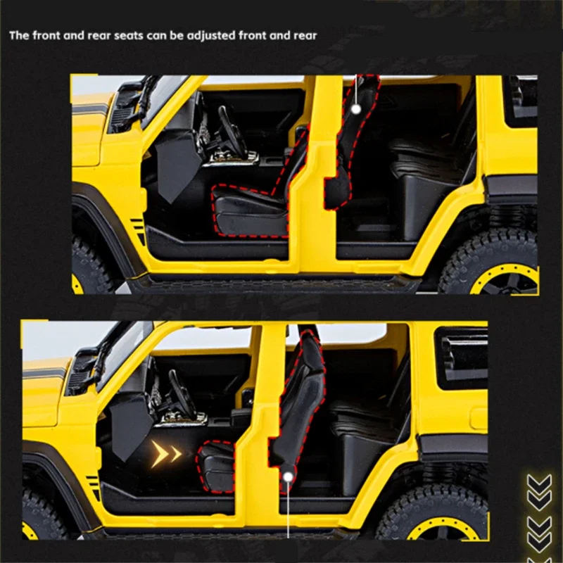 1:24 Off-Road Version Tank 300 Jeeps Car Alloy Car Model Diecast Metal Toy Off-road Vehicles Car Model Sound and Light Gift