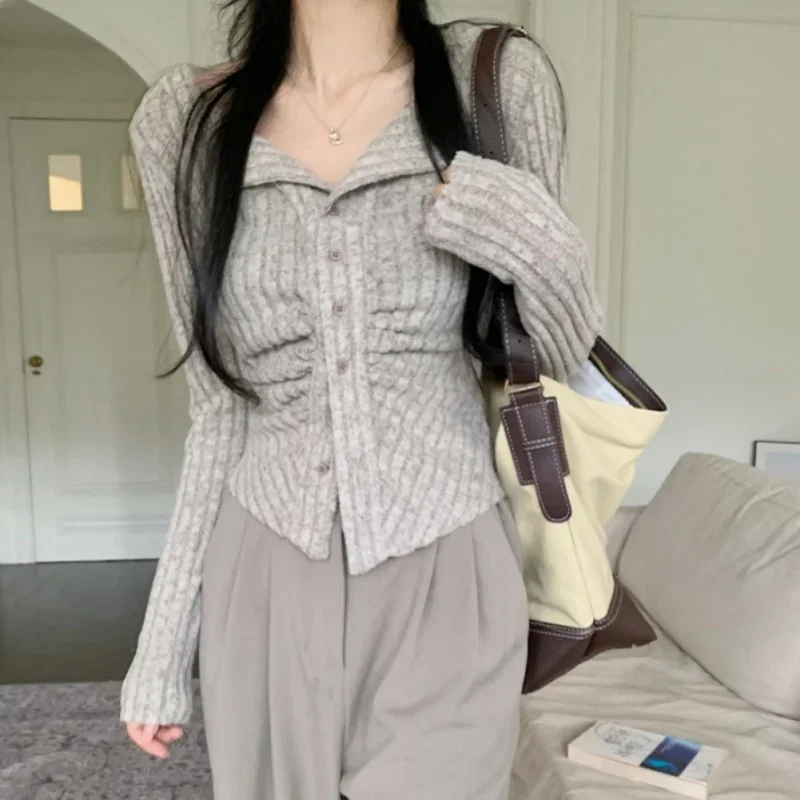 Women\'s Sweater Slim Fit Long Sleeve Knitted Solid Color Tops Chic Style Ruffles Irregular Bottoming Pullovers Autumn Winter