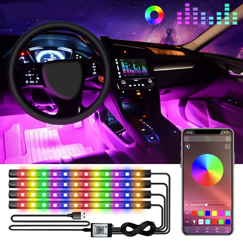 

Car ambient light one tow four car foot ambient light footwell modification light car interior modification