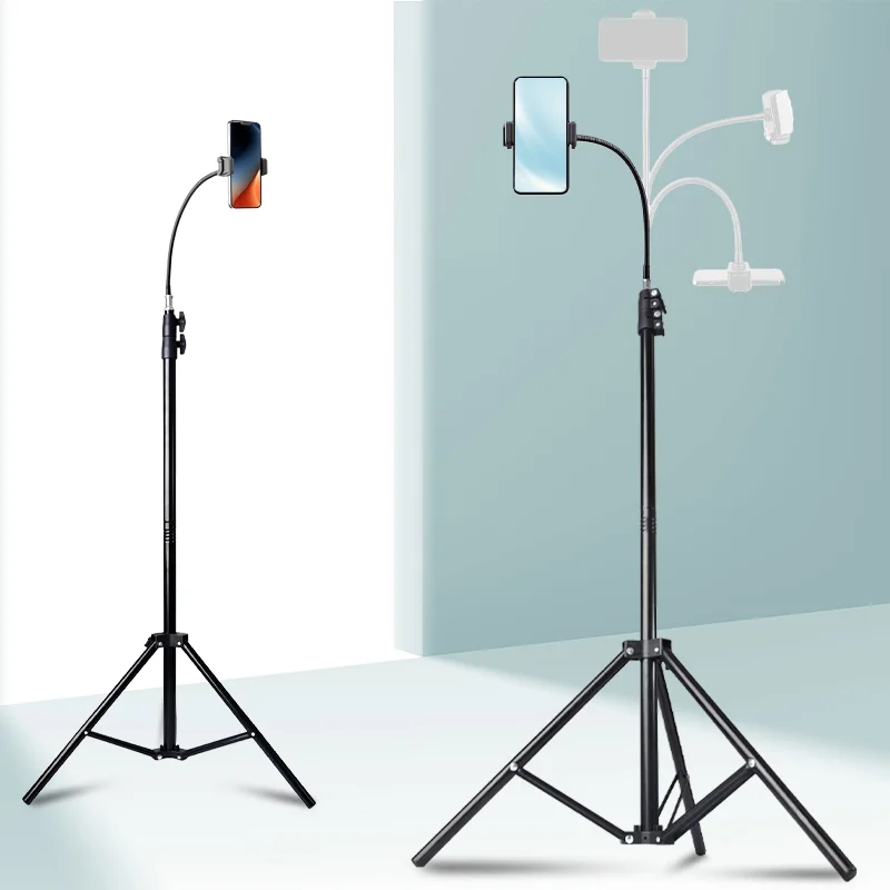 

Flexible Phone Tripod Stand Adjustable Height 160cm with Phone Clip Lightweight Aluminum Portable for iPhone Smartphones